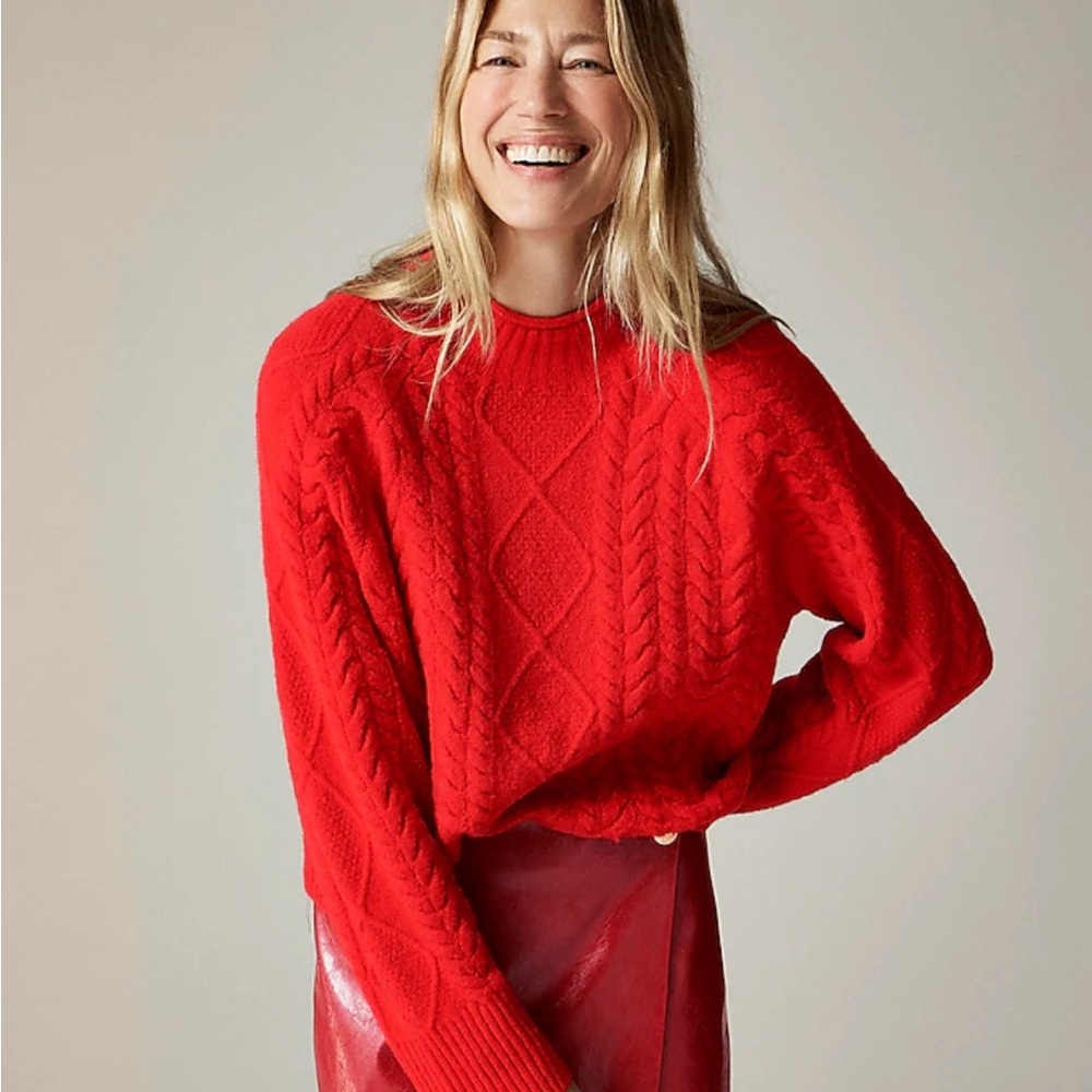 🆕J Crew Red Cable Knit Sweater
